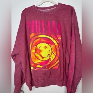 NWOT Nirvana oversized Graphic Sweatshirt in maroon and Yellow